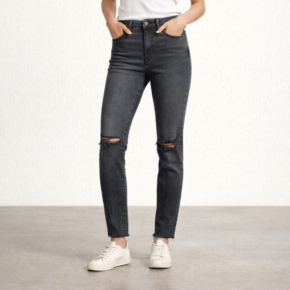 Madewell Curvy High Rise Skinny Jeans Women's Size 27 Black Sea Raw Hem